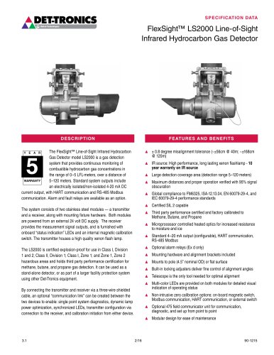 FlexSight™ LS2000 Line-of-Sight IR Gas Detector Specification Data