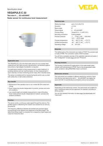 Specification sheet VEGAPULS C 22