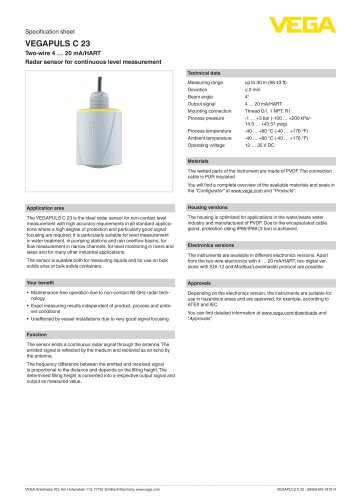 Specification sheet VEGAPULS C 23