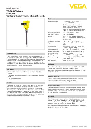 Specification sheet VEGASWING 63