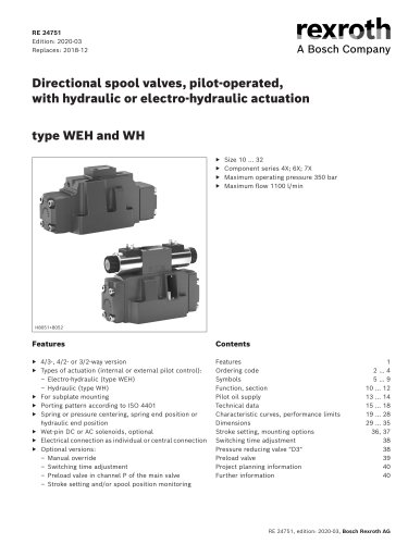 Directional spool valves, pilot-operated,with hydraulic or electro-hydraulic actuation type WEH and WH