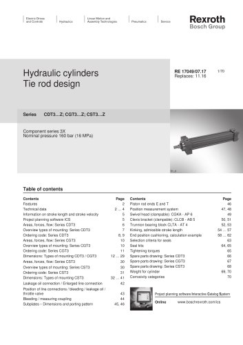 Hydraulic cylinders Tie rod design - Series CDT3…Z; CGT3…Z; CST3…Z