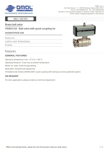 ITEM D122 - Ball valve with quick coupling for zootechnical use