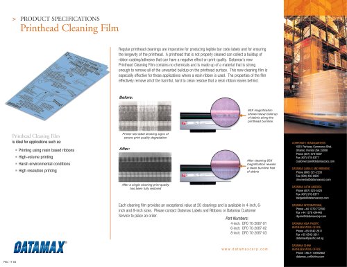 Thermal Printer Printhead Cleaning Film