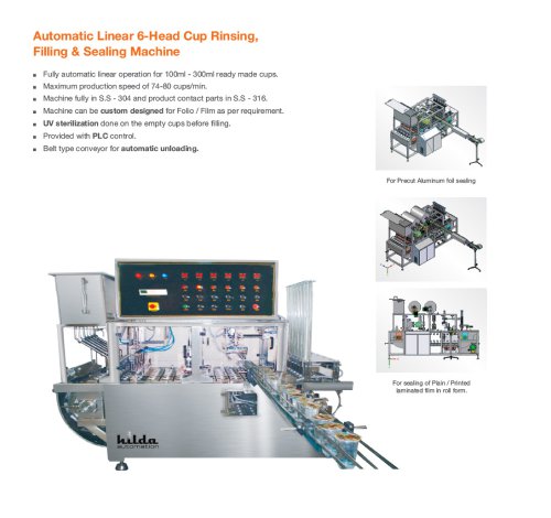 Automatic Linear 6-Head Cup Rinsing, Filling & Sealing Machine