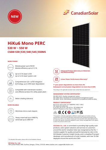 HiKu6 Mono PERC 530 W ~ 550 W